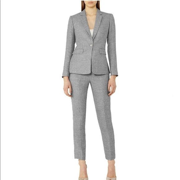 Reiss Turlington Linen Tailored Jacket Grey Size 4 - Picture 4 of 10